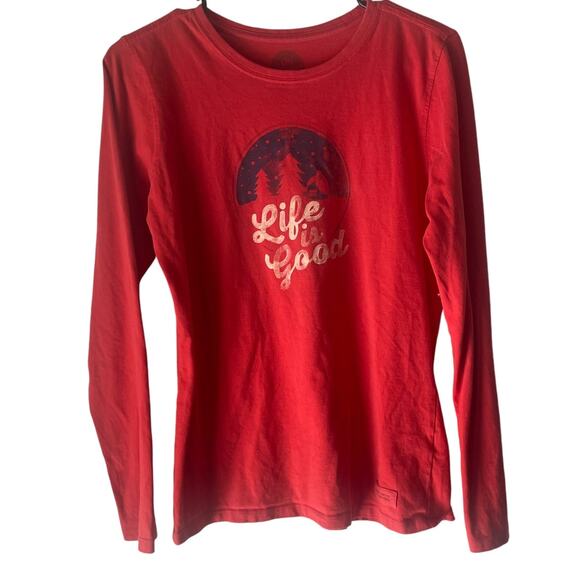 Life Is Good Women's Size Small Red Christmas Tree Long Sleeve T Shirt - Picture 1 of 8